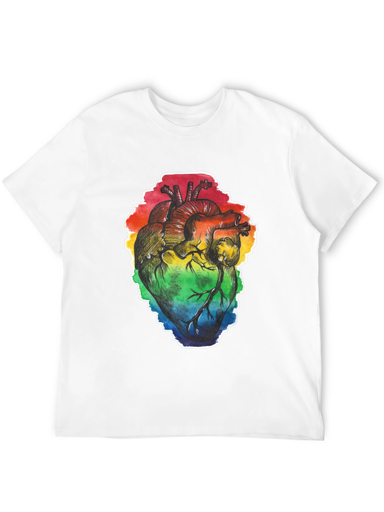 Rainbow Heart Print Black T-Shirt