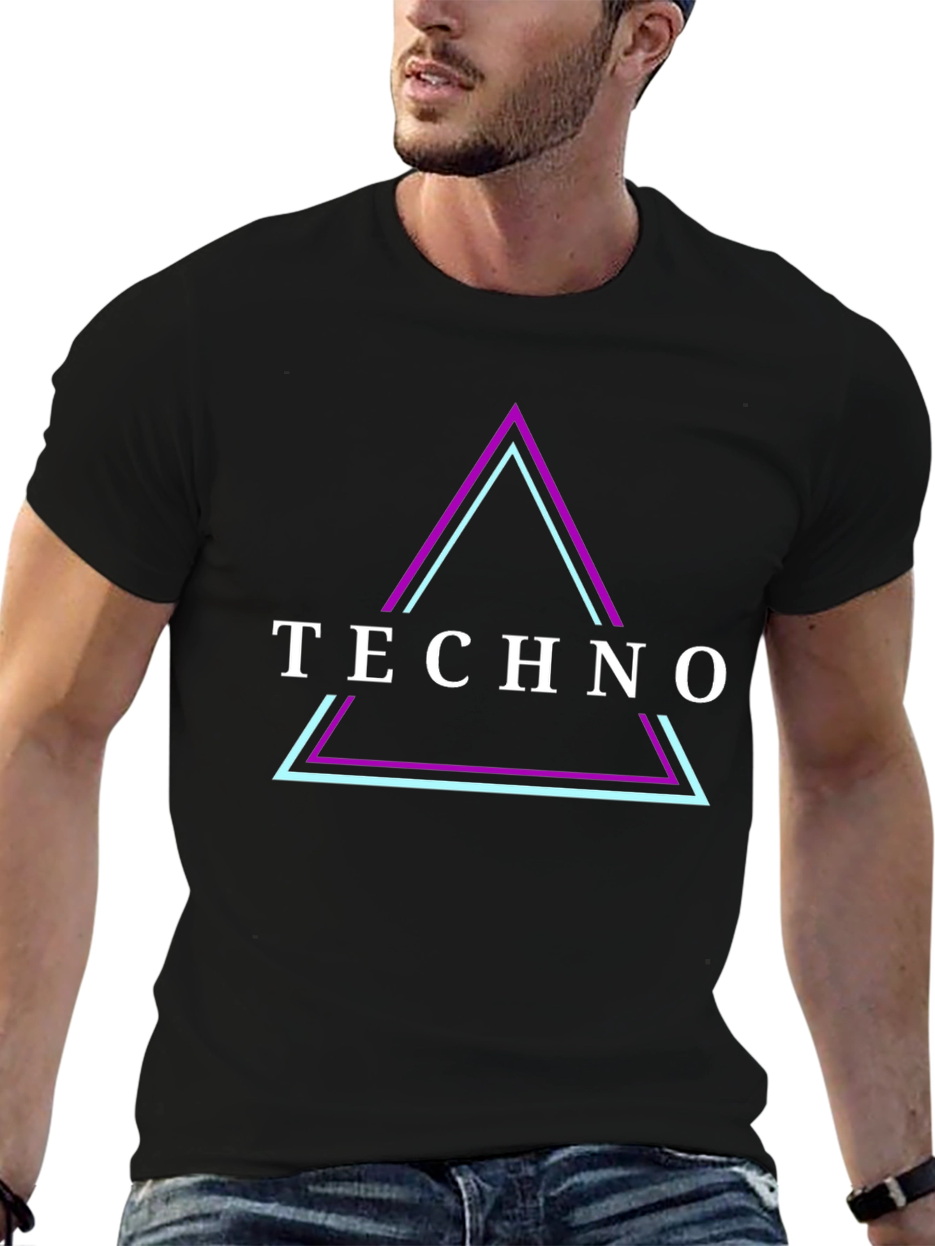 Techno Triangle Graphic Tee - Stylish Black T-Shirt