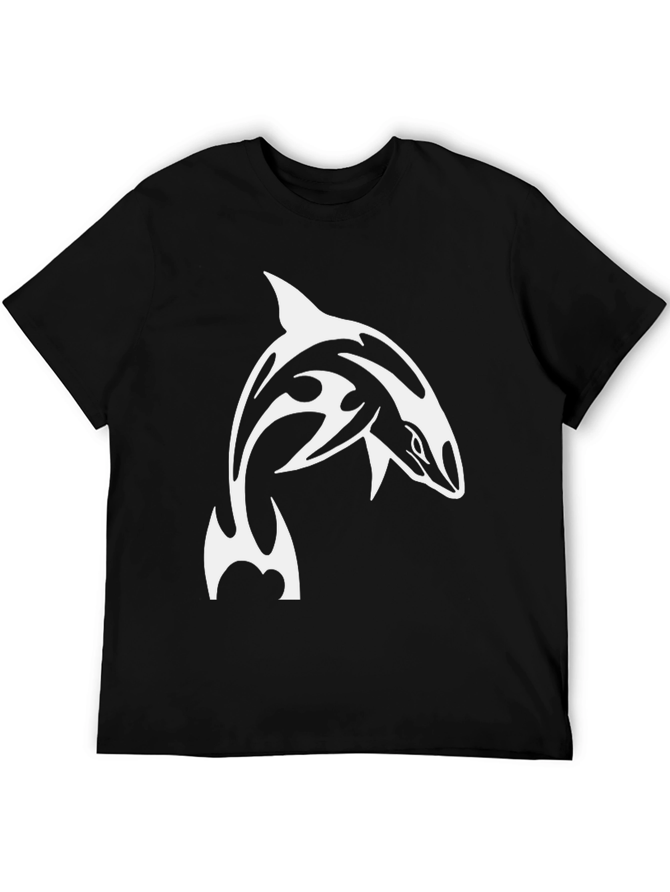 Black T-Shirt with Orca Whale Tribal Design