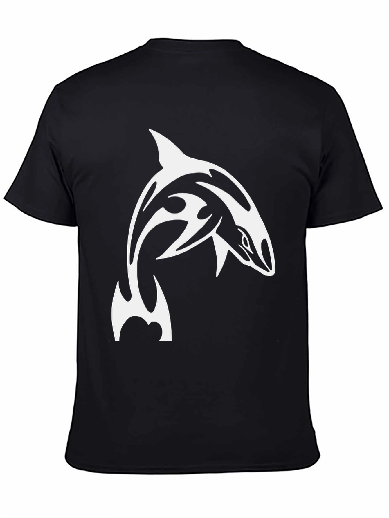 Black T-Shirt with Orca Whale Tribal Design