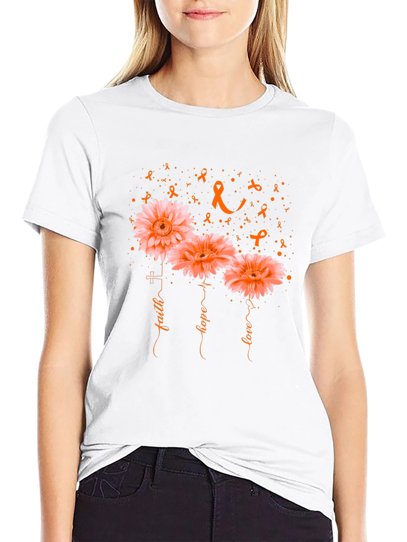 Faith Hope Love Flower Awareness Graphic T-Shirt