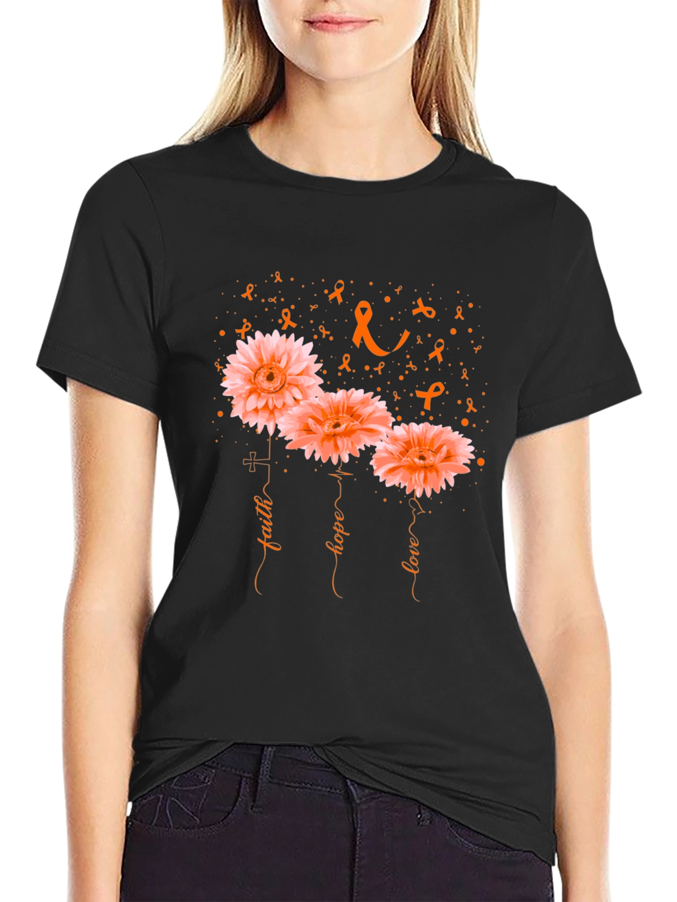 Faith Hope Love Flower Awareness Graphic T-Shirt