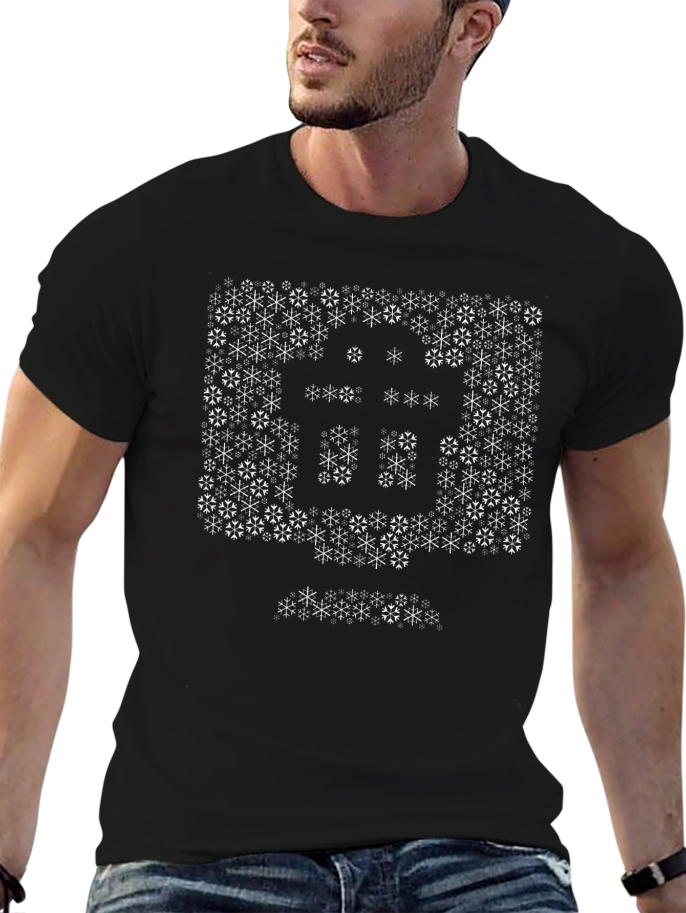Geometric Snowflake Bitcoin Graphic Tee - Black