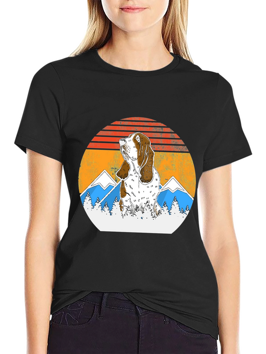 Basset Hound Mountain Sunset Graphic Tee