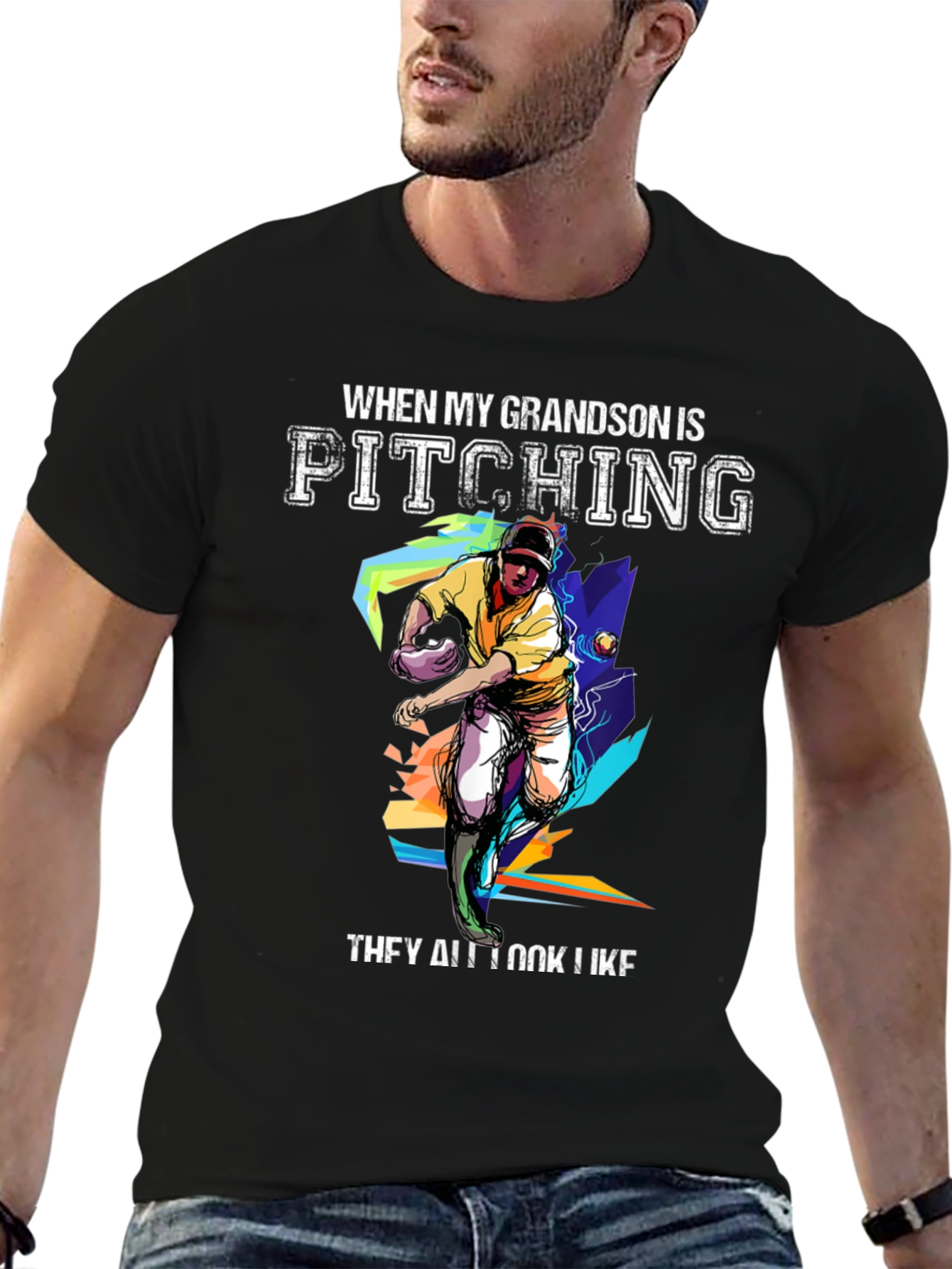 Grandson Pitching Graphic Tee - Baseball Fan T-Shirt