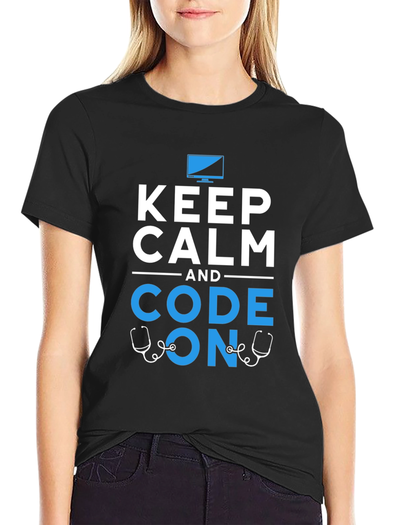 Keep Calm Code On Graphic T-Shirt Programmer Coder