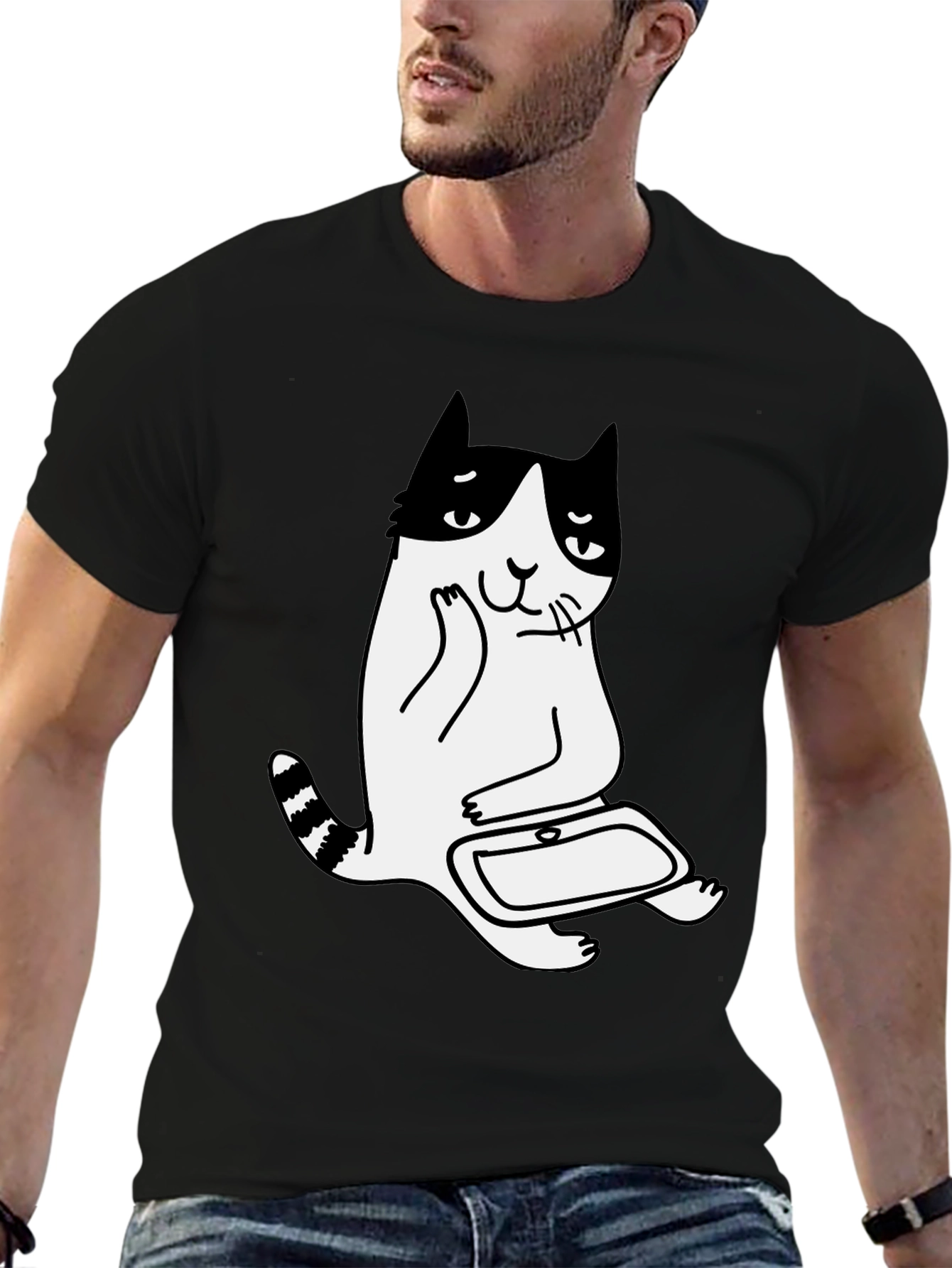 Cool Cat T-Shirt - Black Cotton Graphic Tee