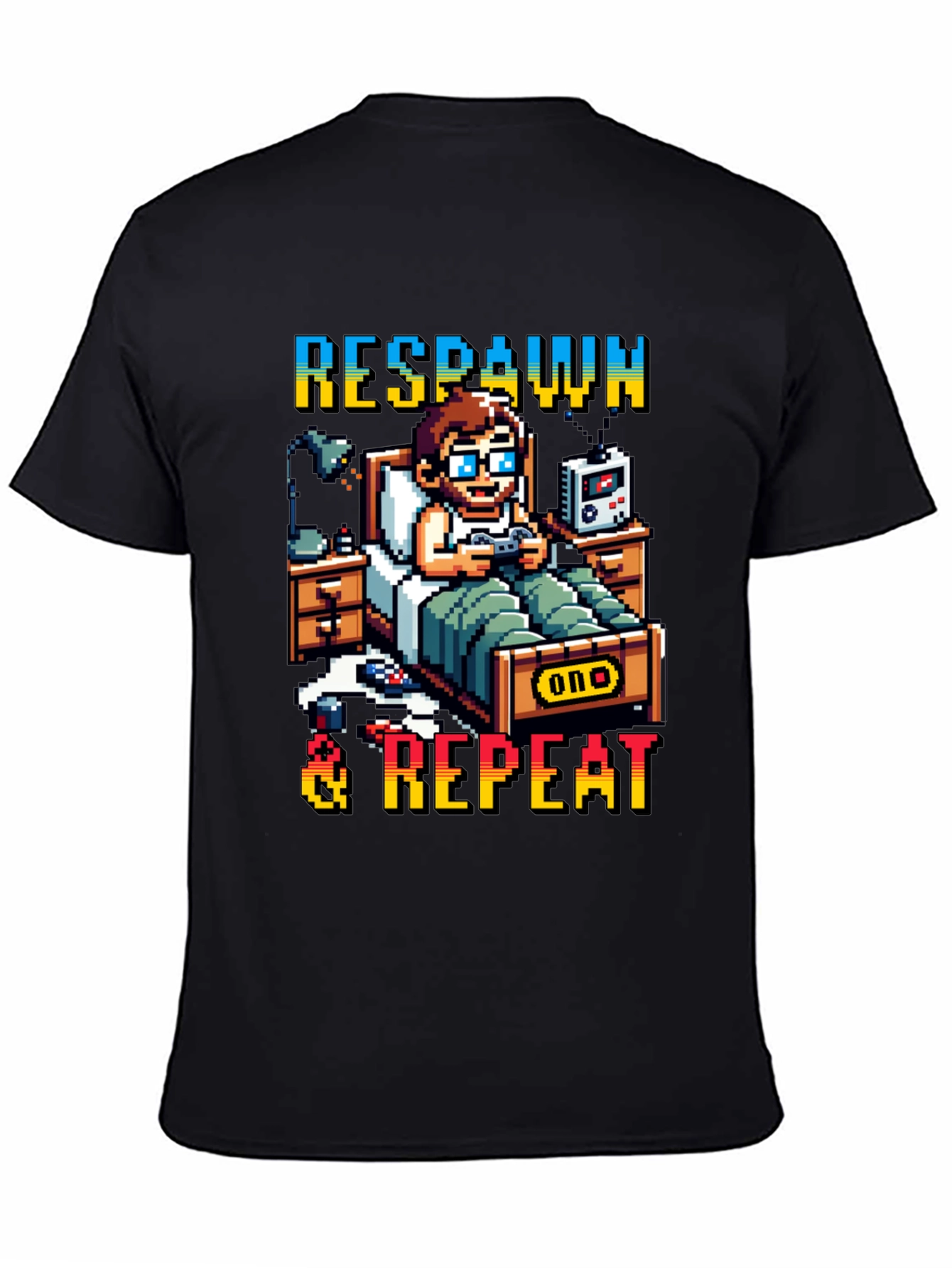 Respawn & Repeat Gaming T-Shirt Pixel Art Style