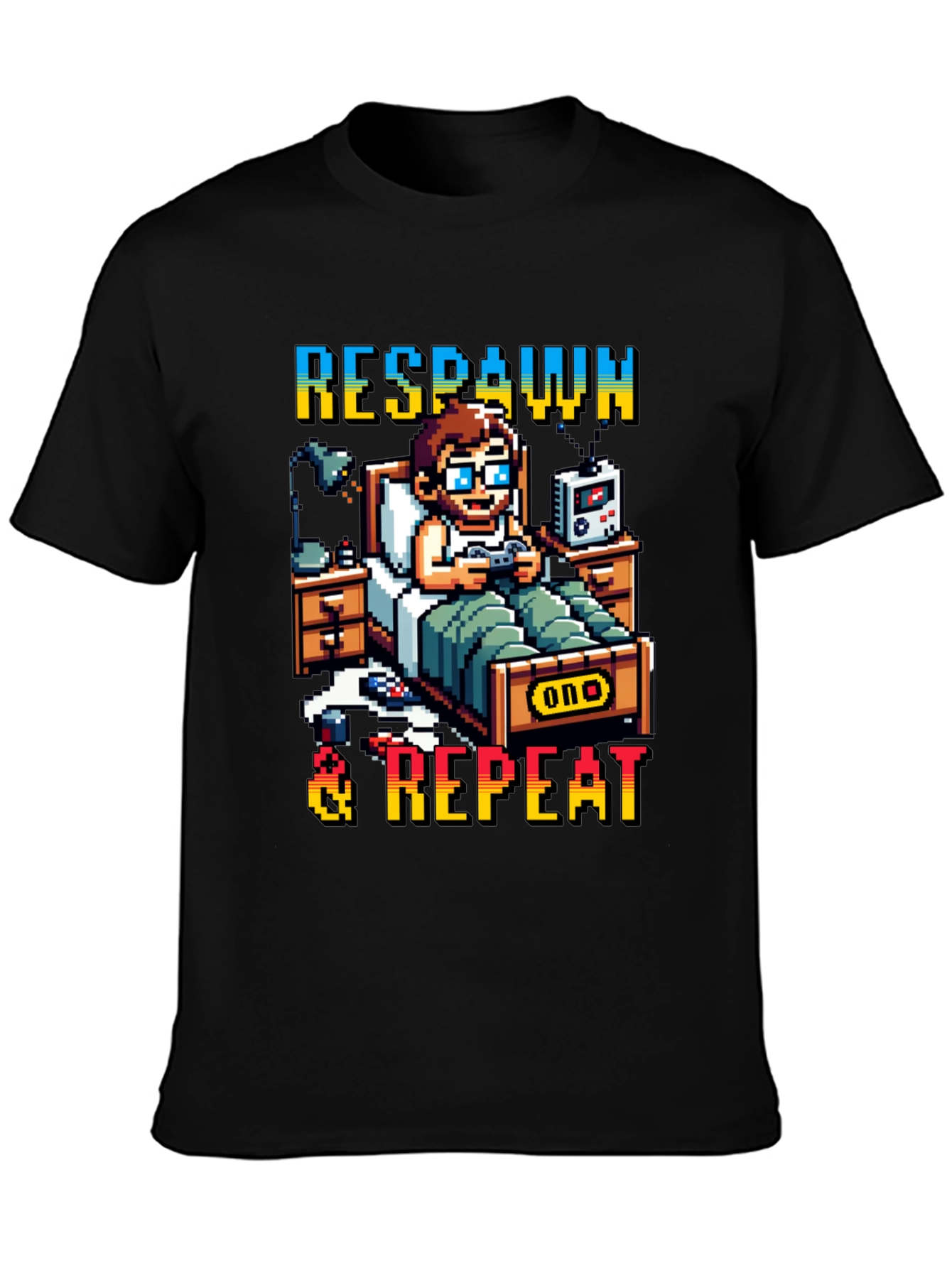 Respawn & Repeat Gaming T-Shirt Pixel Art Style