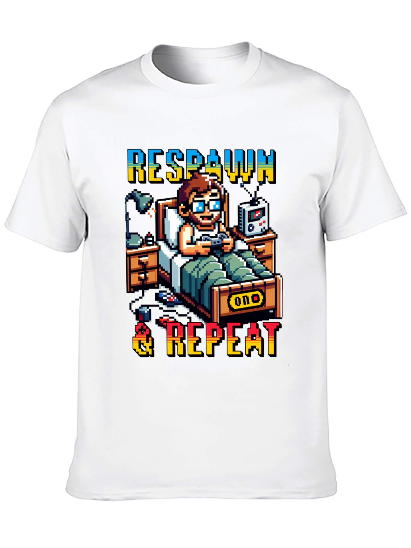 Respawn & Repeat Gaming T-Shirt Pixel Art Style
