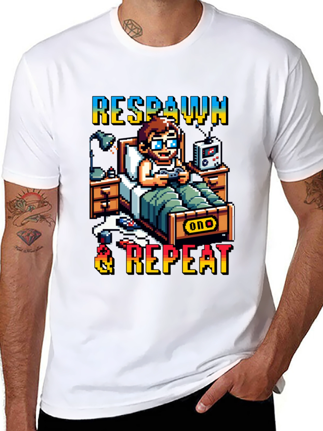 Respawn & Repeat Gaming T-Shirt Pixel Art Style