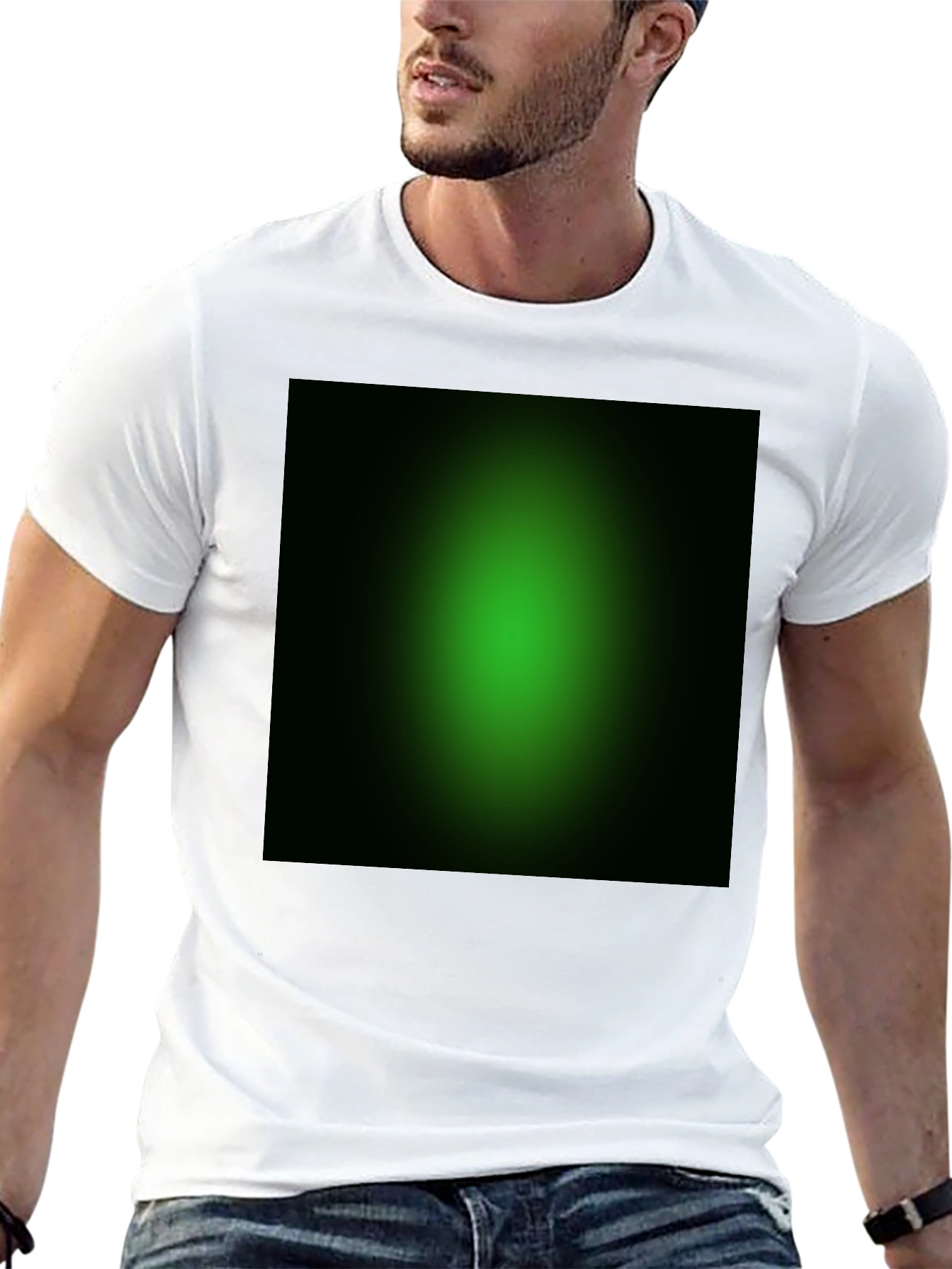 Mens Black T-Shirt with Green Gradient Design