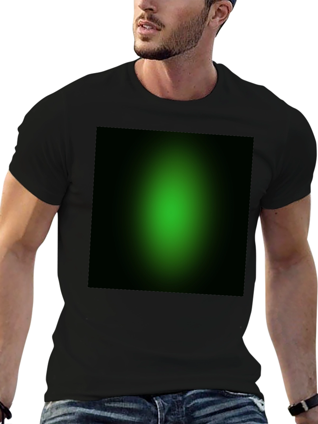 Mens Black T-Shirt with Green Gradient Design