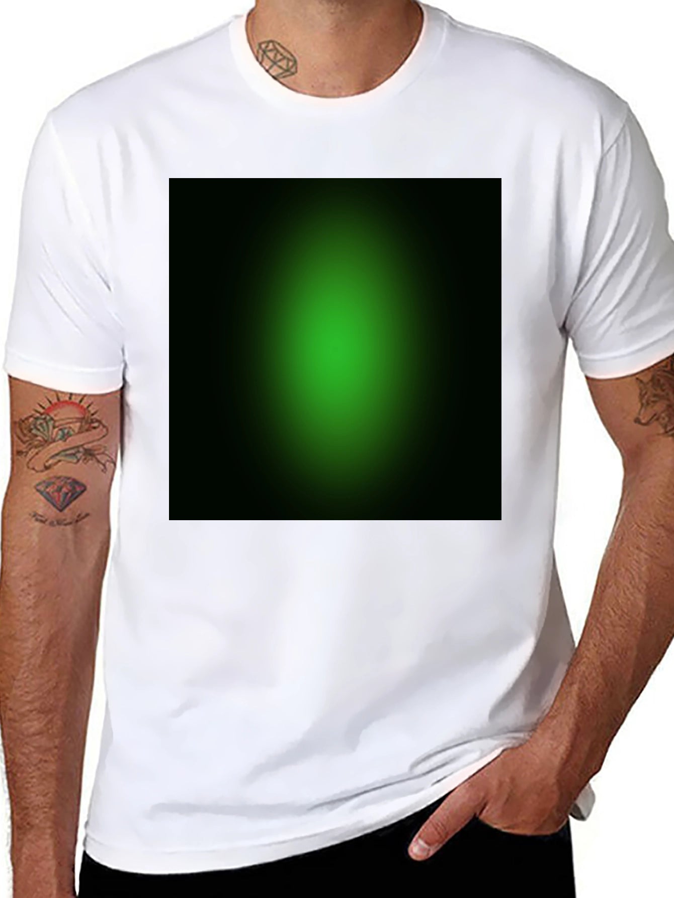 Mens Black T-Shirt with Green Gradient Design