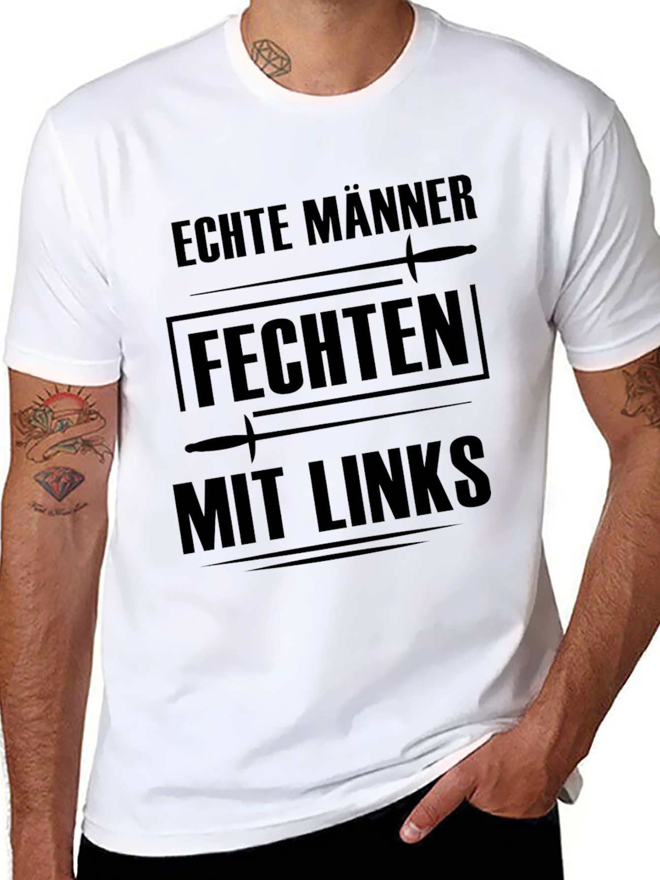 Mens Black T-Shirt with Fencing Graphic
