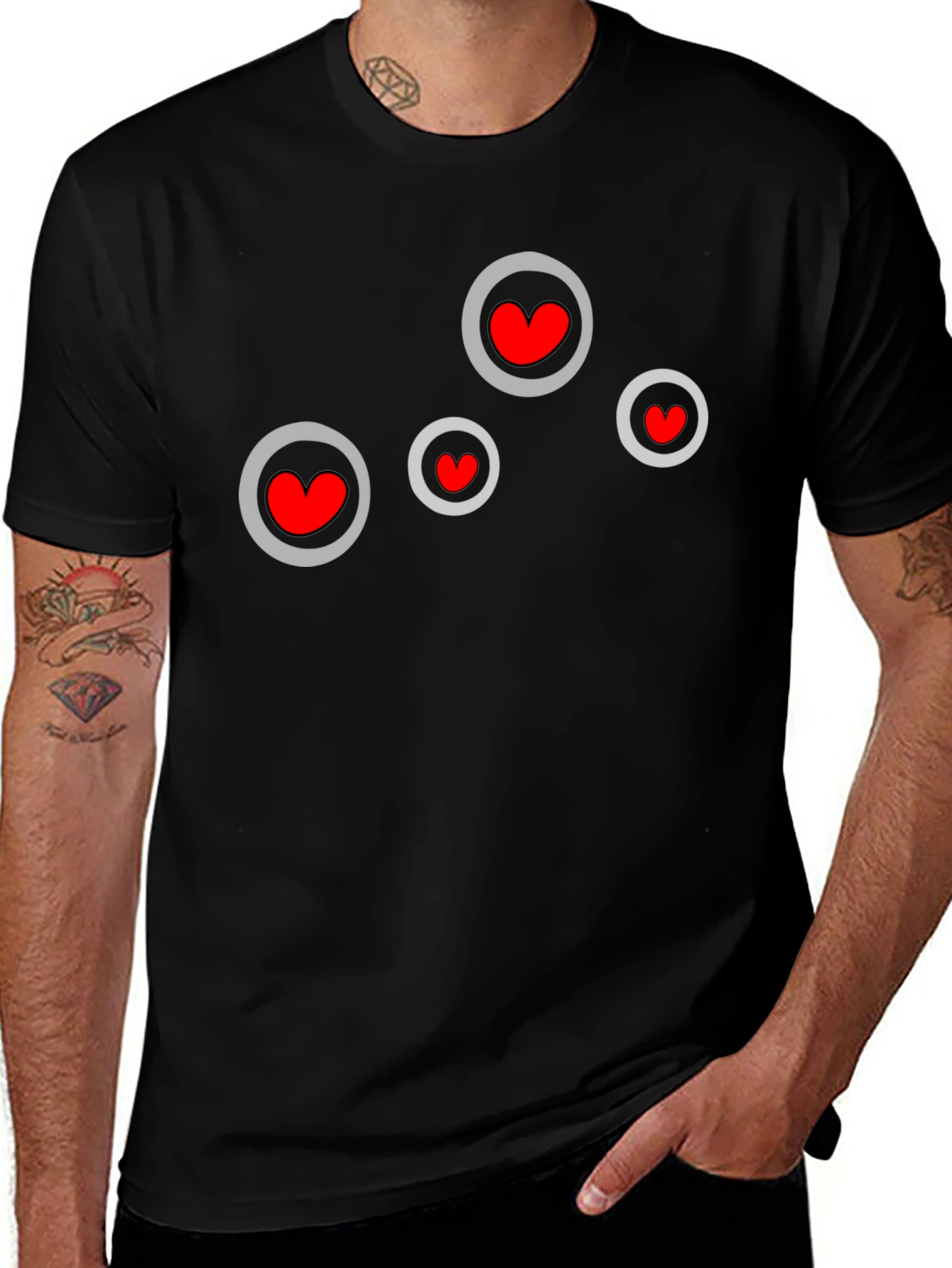 Heart Circles Black T-Shirt