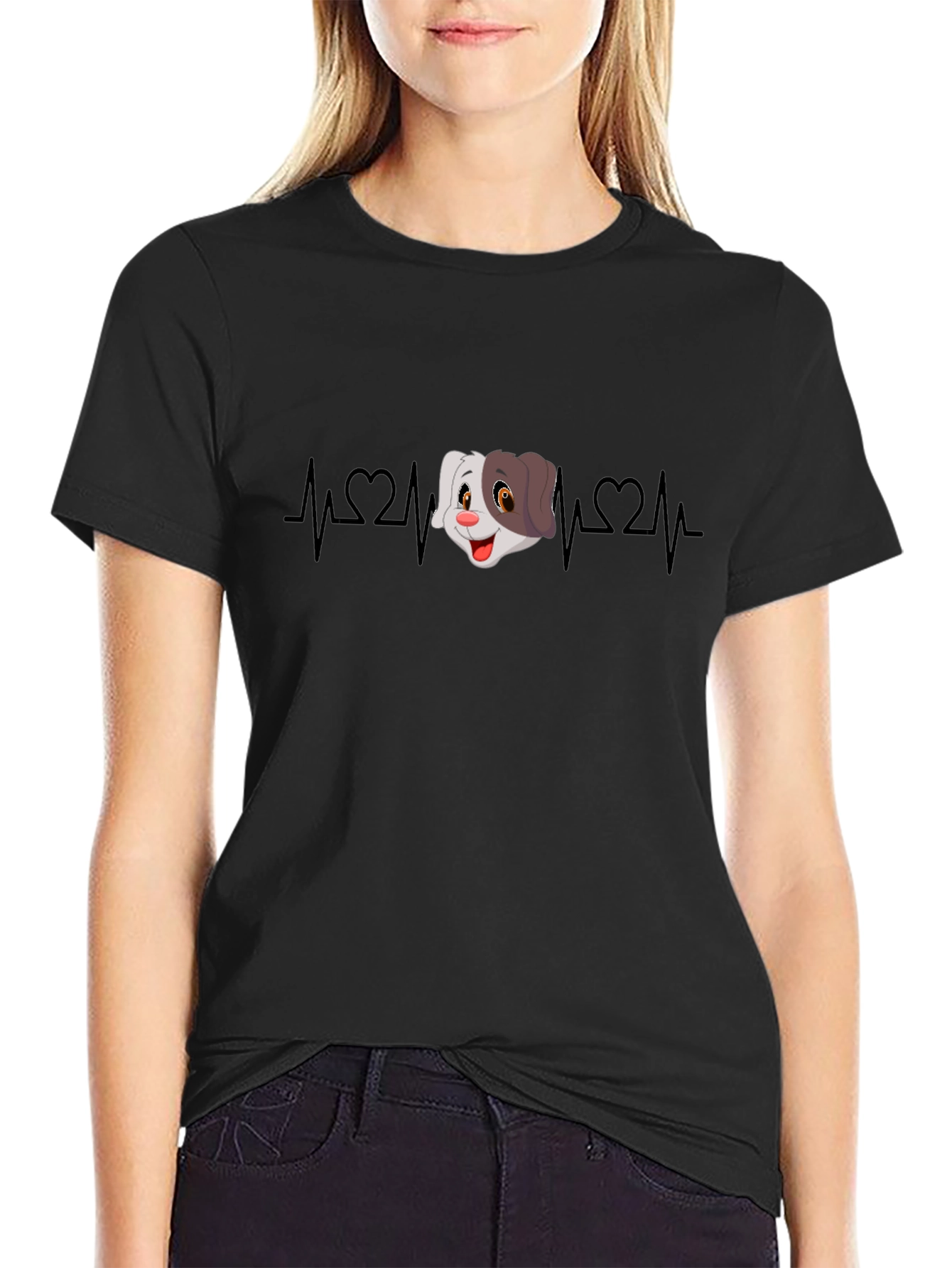 Cartoon Dog Heartbeat Graphic Tee