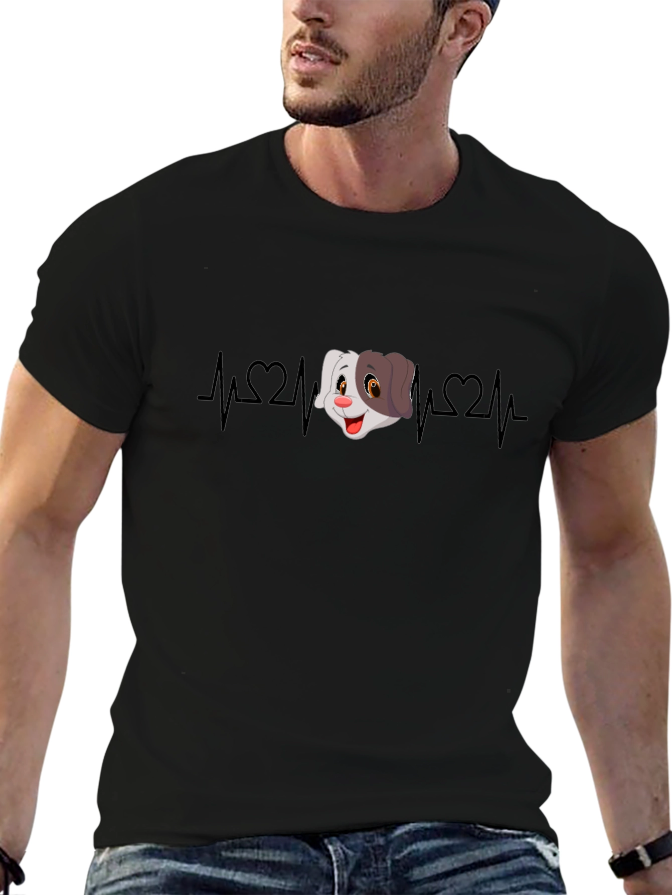 Cartoon Dog Heartbeat Graphic Tee