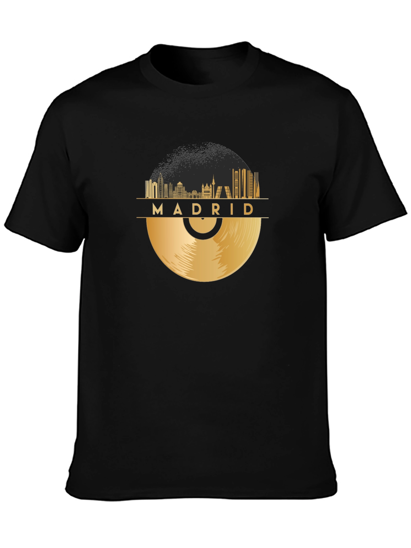 Madrid Skyline Record Black T-Shirt