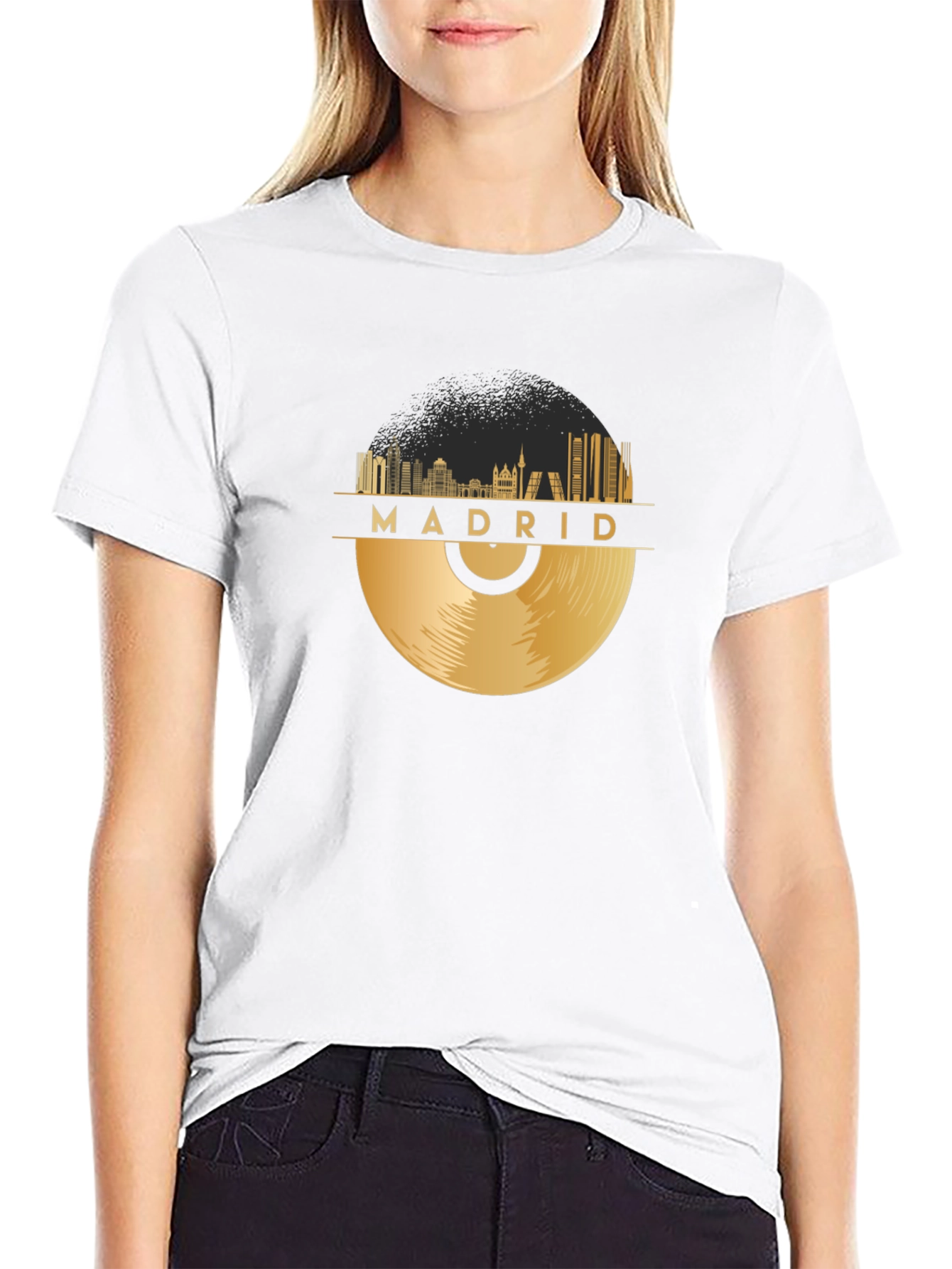 Madrid Skyline Record Black T-Shirt