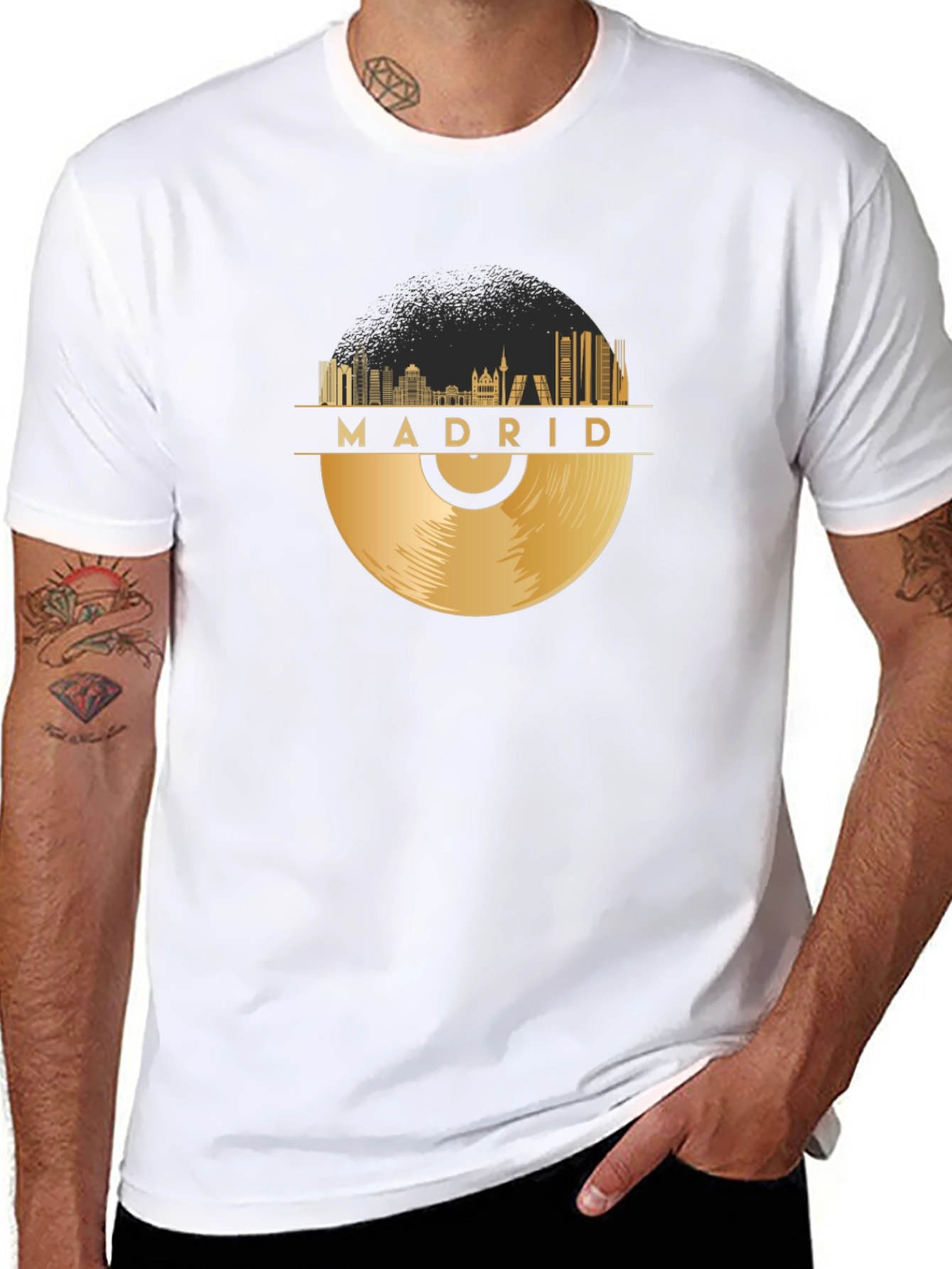 Madrid Skyline Record Black T-Shirt