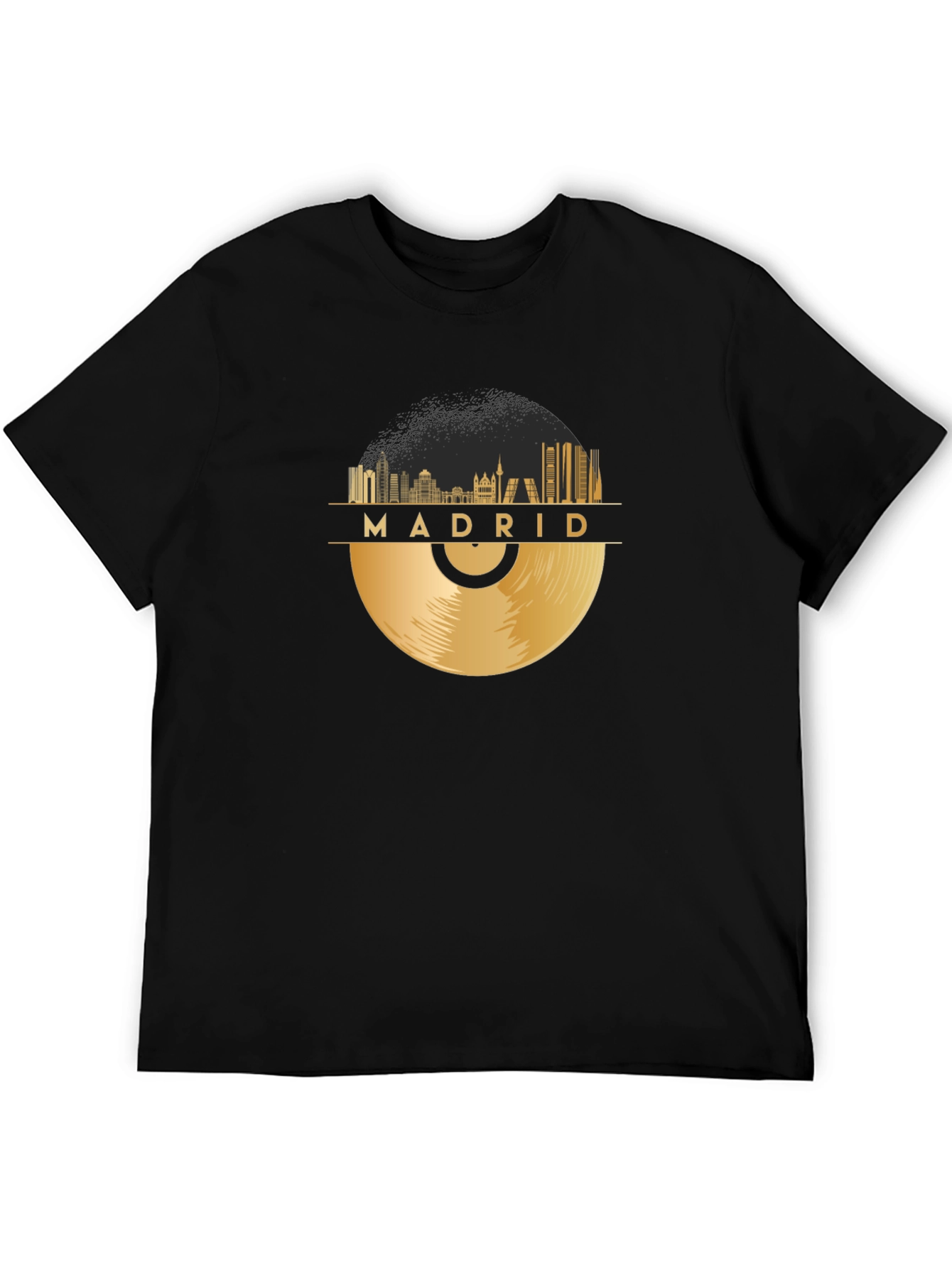 Madrid Skyline Record Black T-Shirt