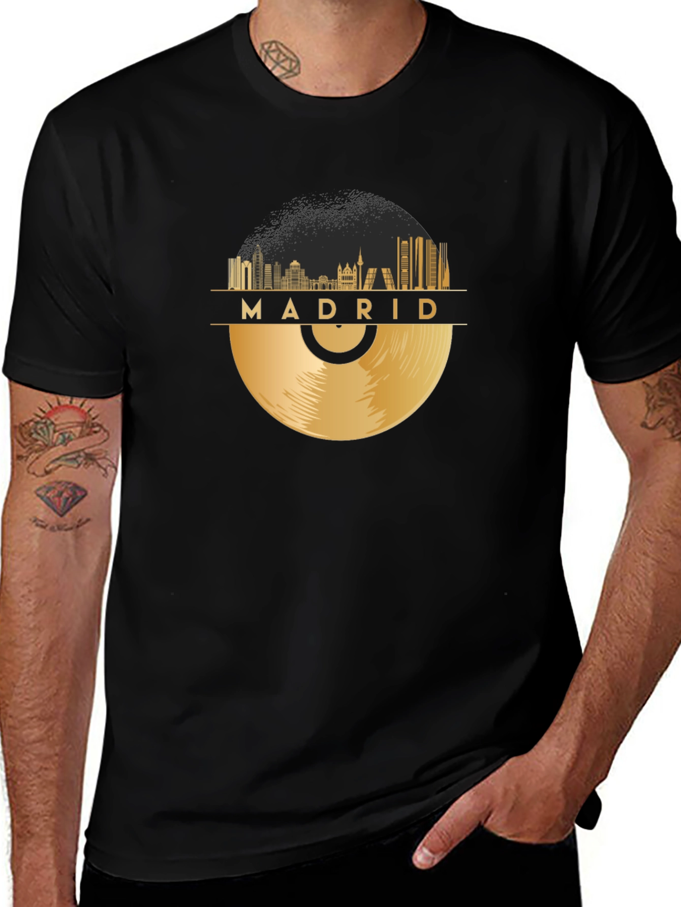 Madrid Skyline Record Black T-Shirt