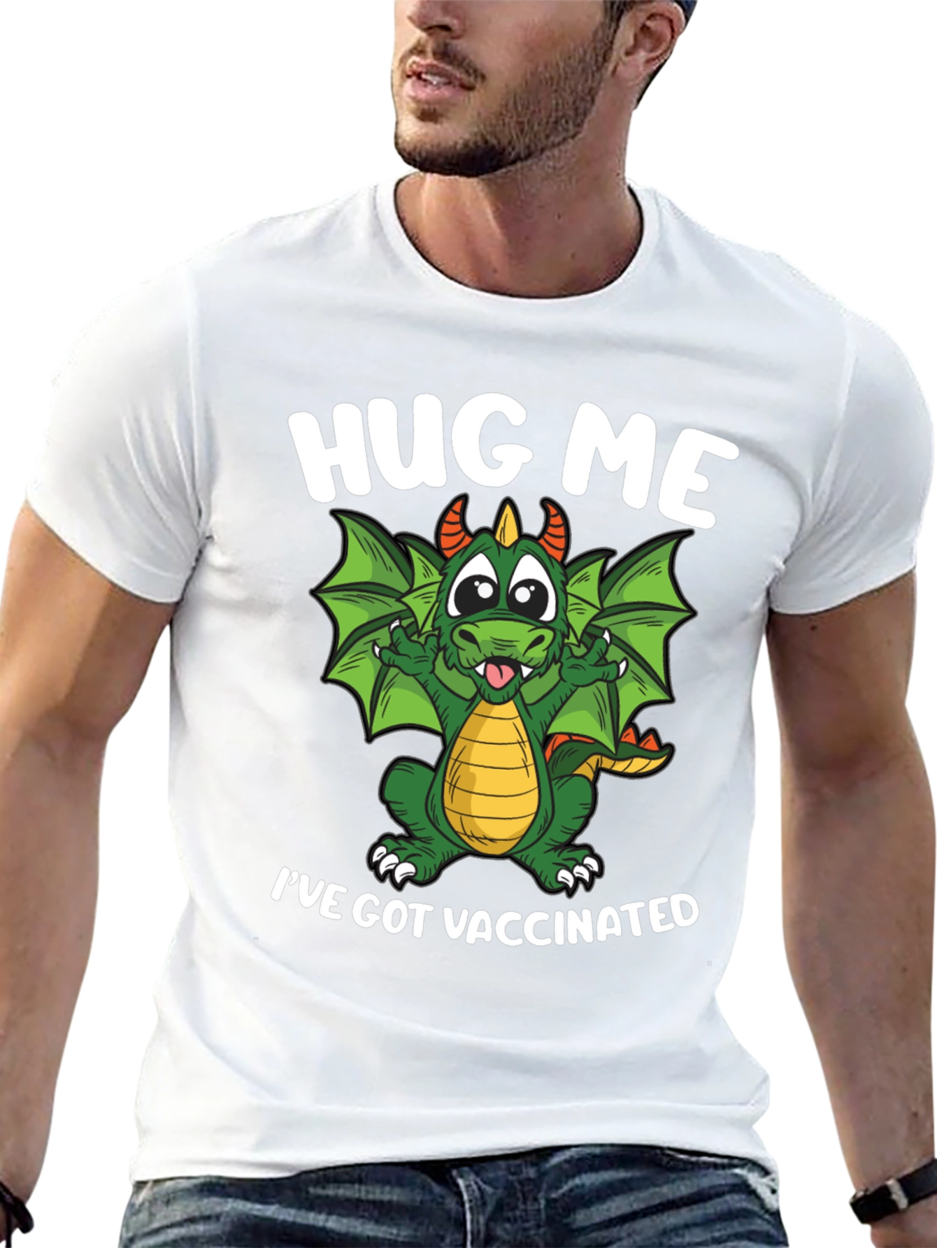 Hug Me Ive Got Vaccinated Dragon Graphic T-Shirt