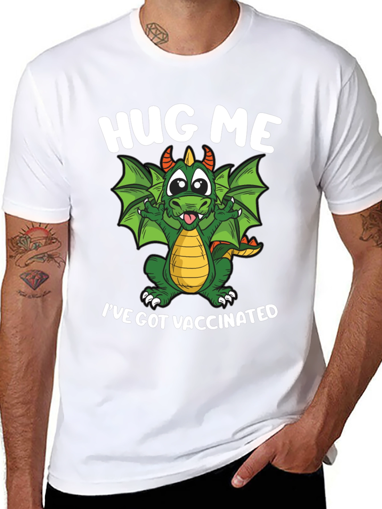 Hug Me Ive Got Vaccinated Dragon Graphic T-Shirt