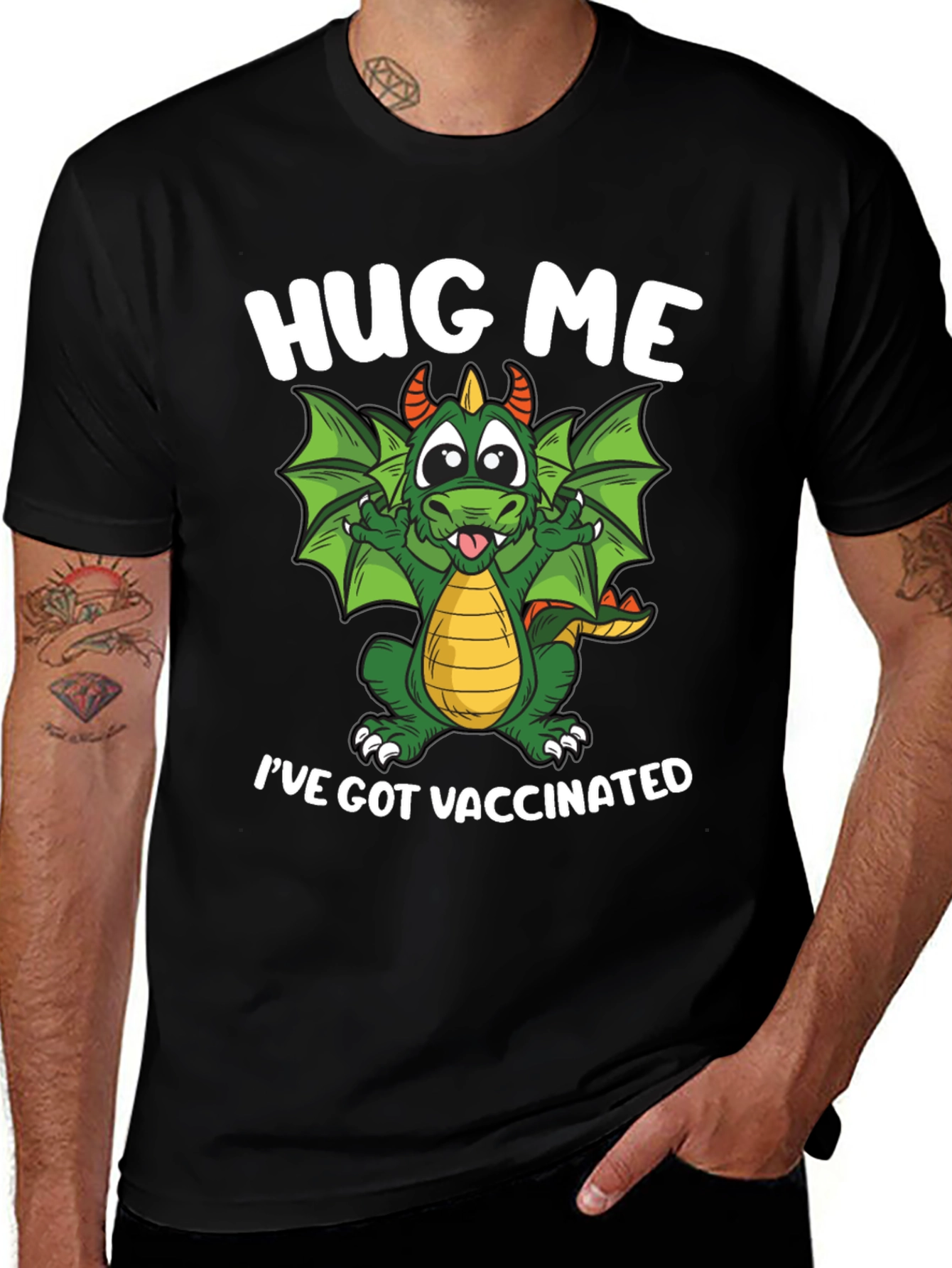 Hug Me Ive Got Vaccinated Dragon Graphic T-Shirt