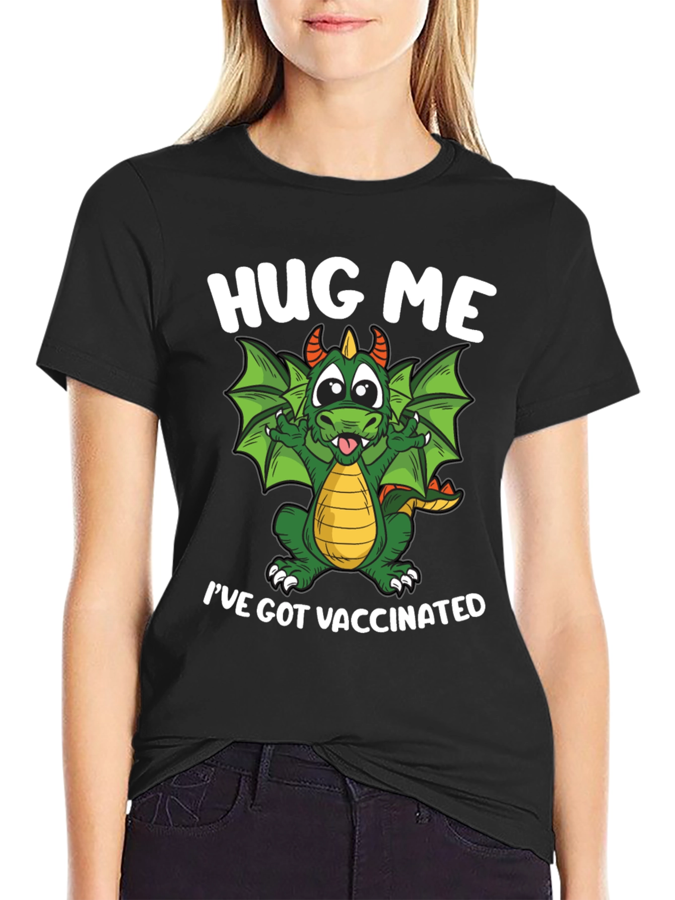 Hug Me Ive Got Vaccinated Dragon Graphic T-Shirt