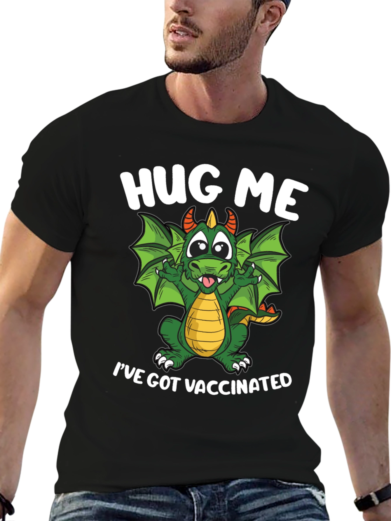 Hug Me Ive Got Vaccinated Dragon Graphic T-Shirt