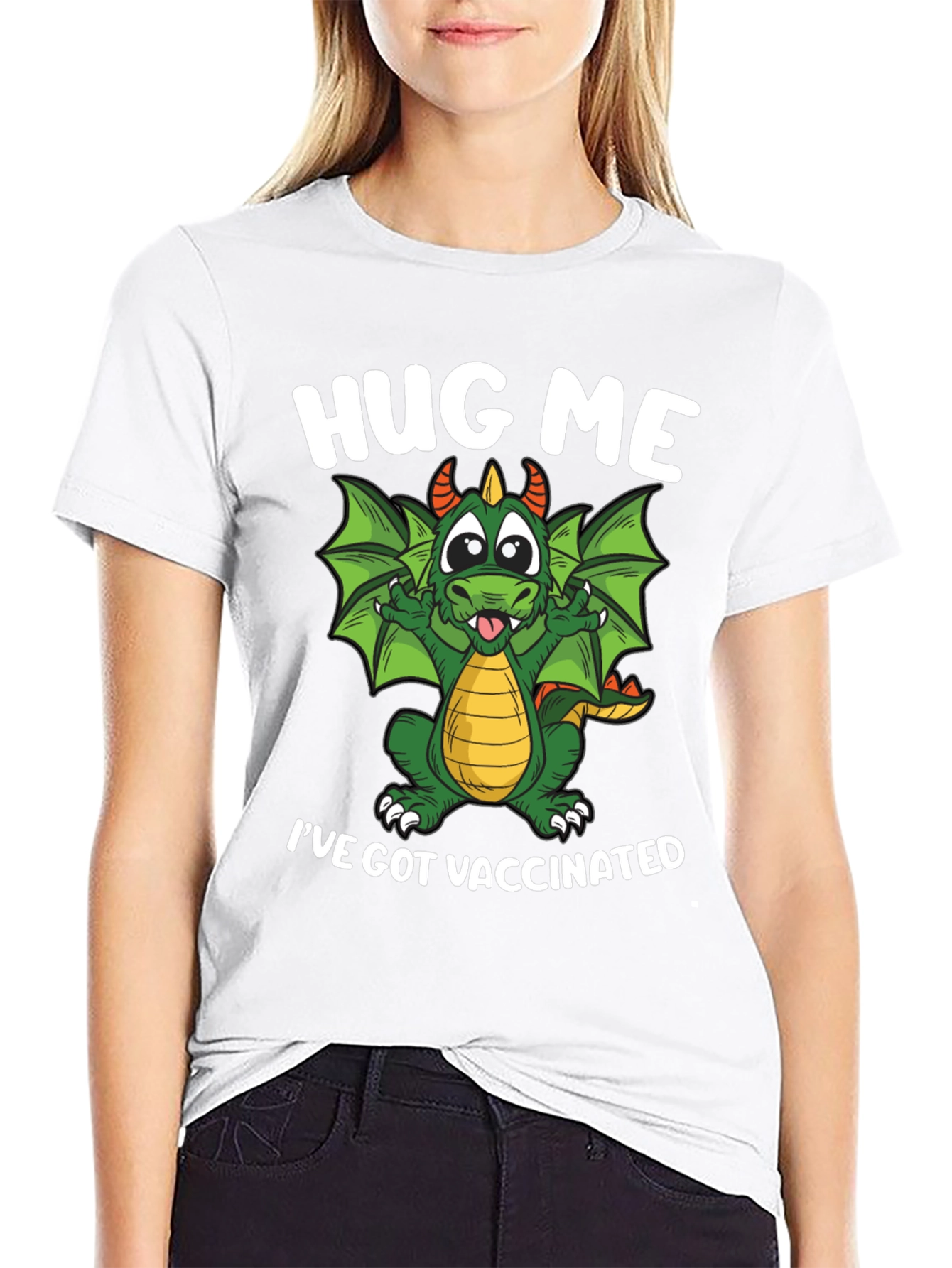 Hug Me Ive Got Vaccinated Dragon Graphic T-Shirt