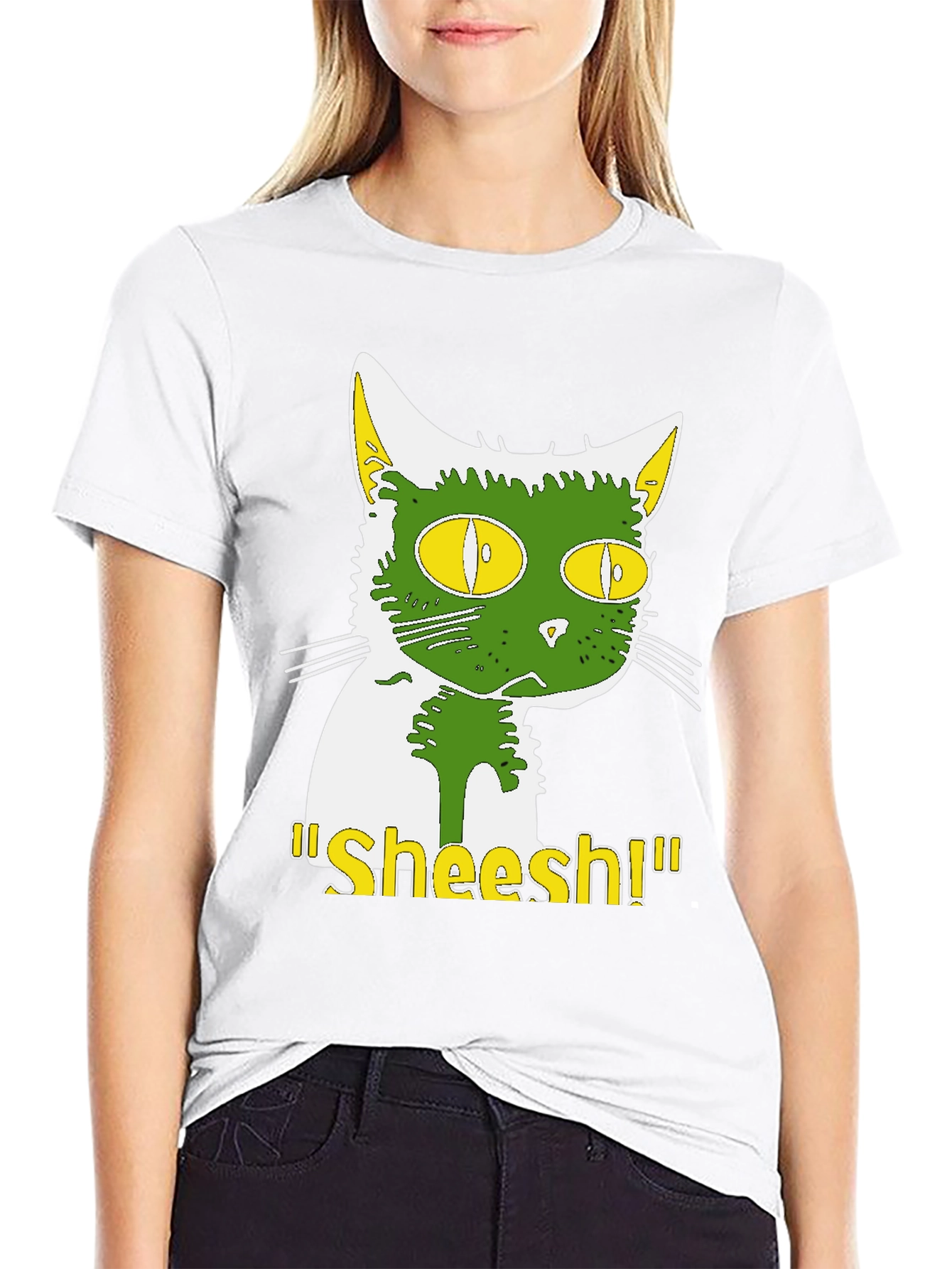 Sheesh Cat T-Shirt - Green & Yellow Graphic Tee