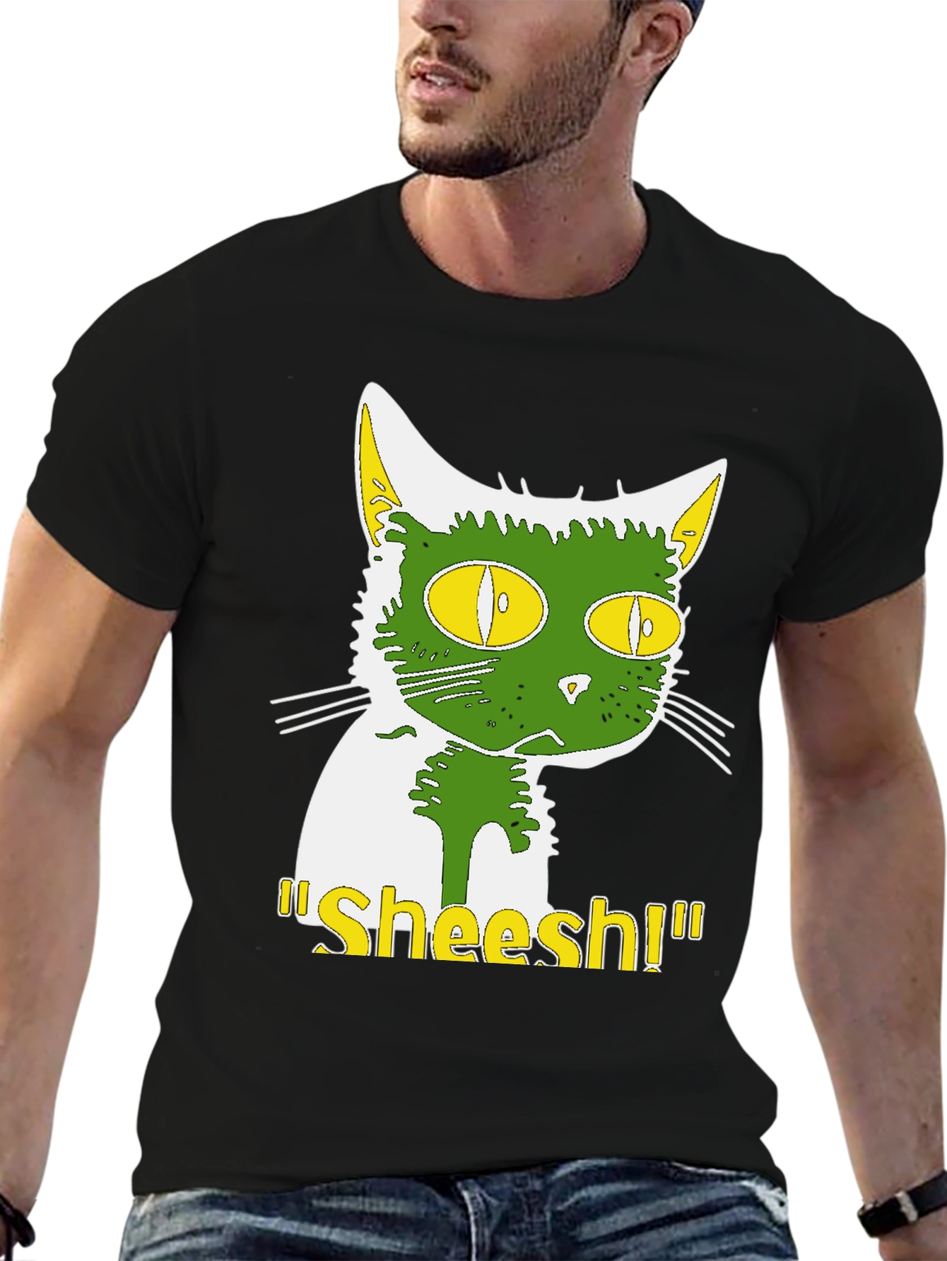 Sheesh Cat T-Shirt - Green & Yellow Graphic Tee