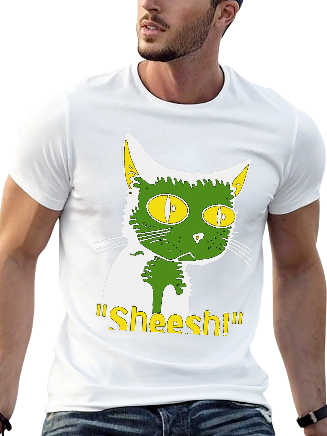 Sheesh Cat T-Shirt - Green & Yellow Graphic Tee