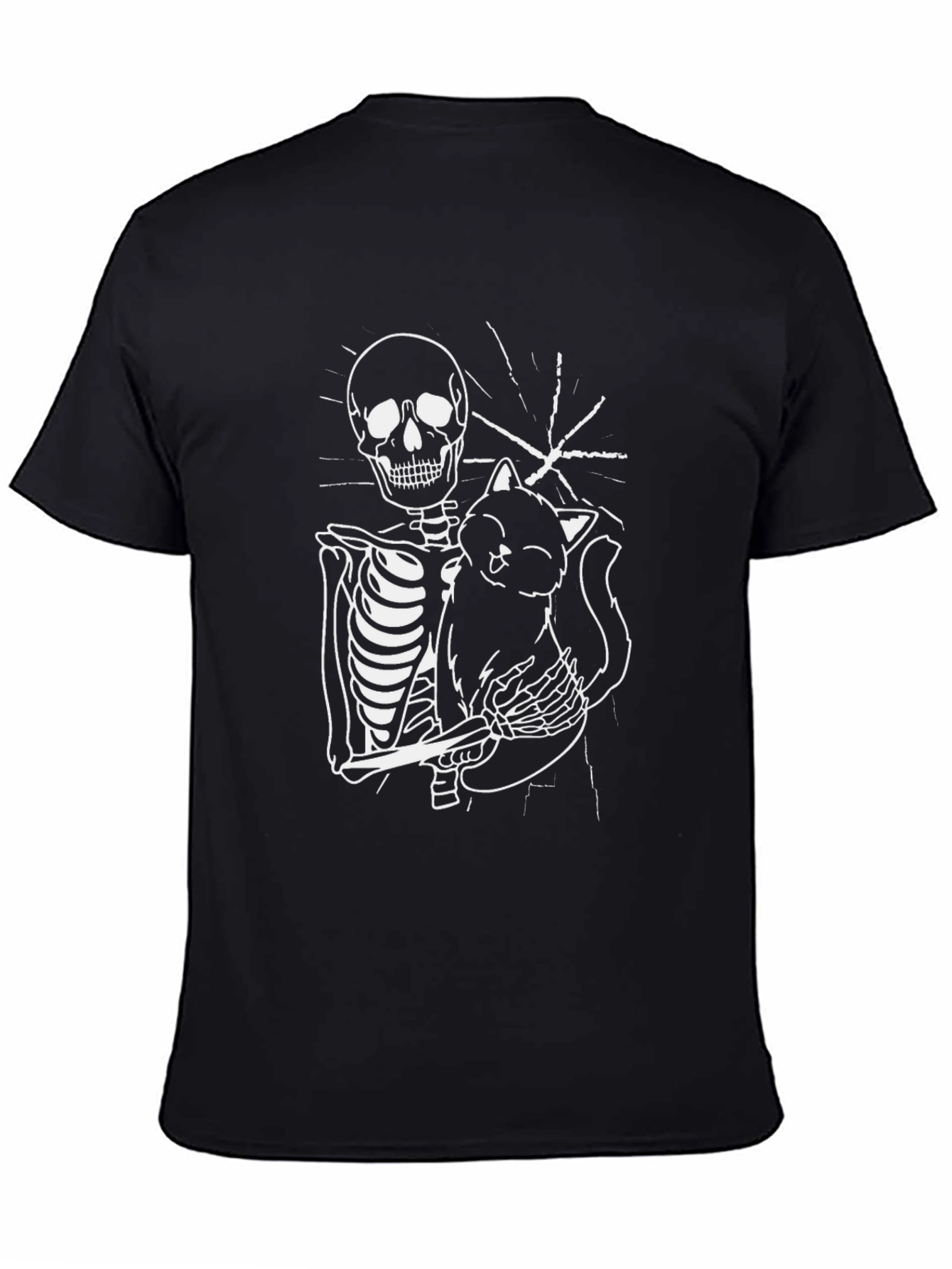 Skeleton Cat Graphic Tee - Black Unisex T-Shirt