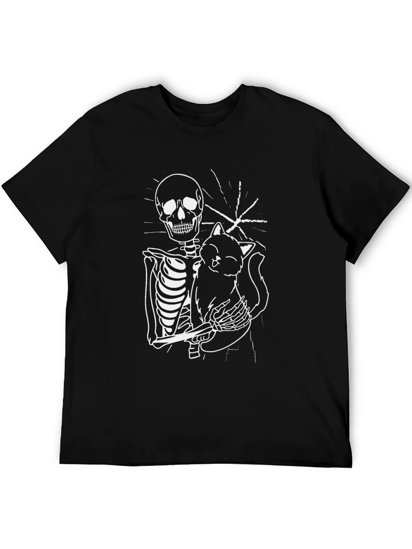 Skeleton Cat Graphic Tee - Black Unisex T-Shirt