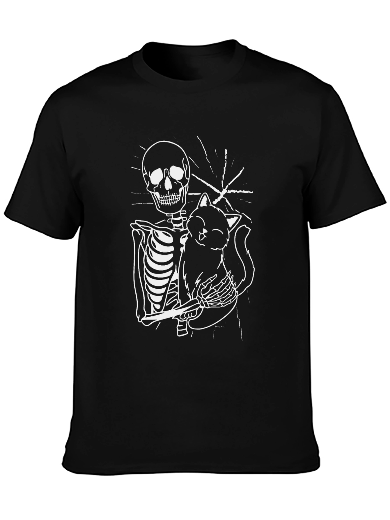Skeleton Cat Graphic Tee - Black Unisex T-Shirt