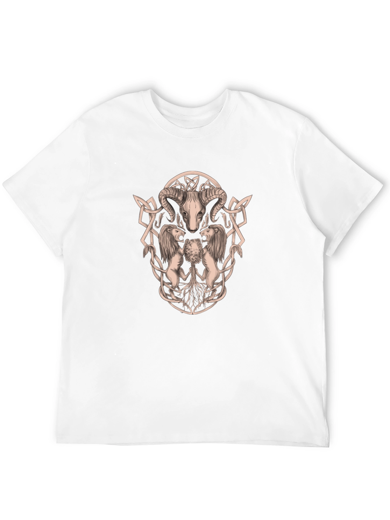 Ram Skull and Lion Black Graphic T-Shirt