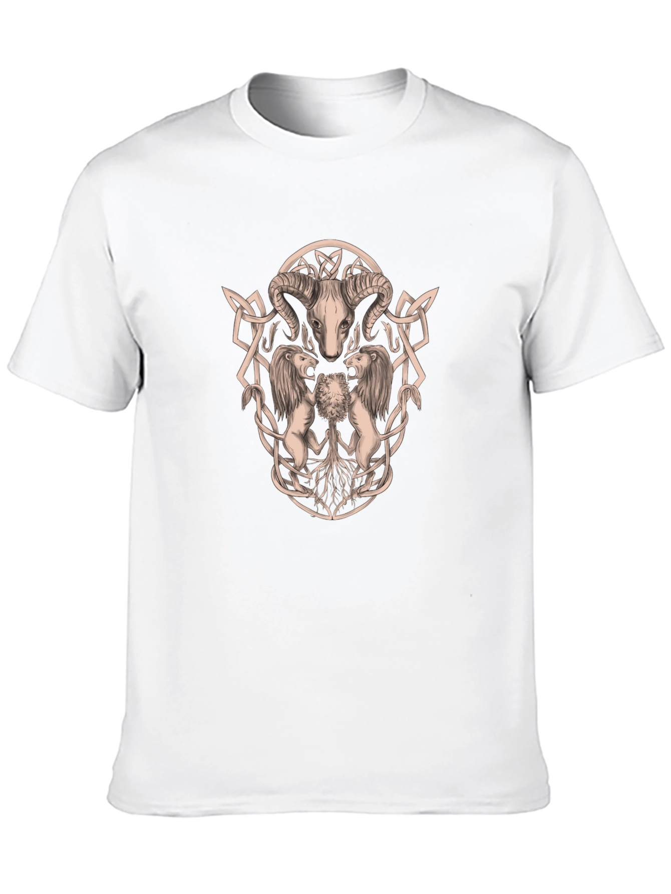 Ram Skull and Lion Black Graphic T-Shirt