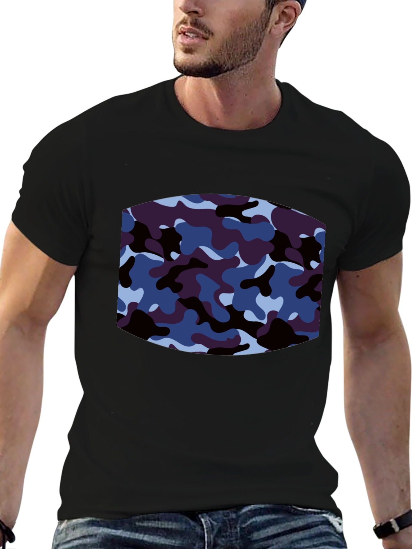 Mens Camo Graphic Print Black T-Shirt