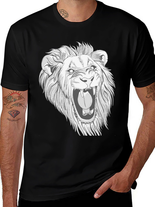 Lion Graphic Print Black T-Shirt for Men