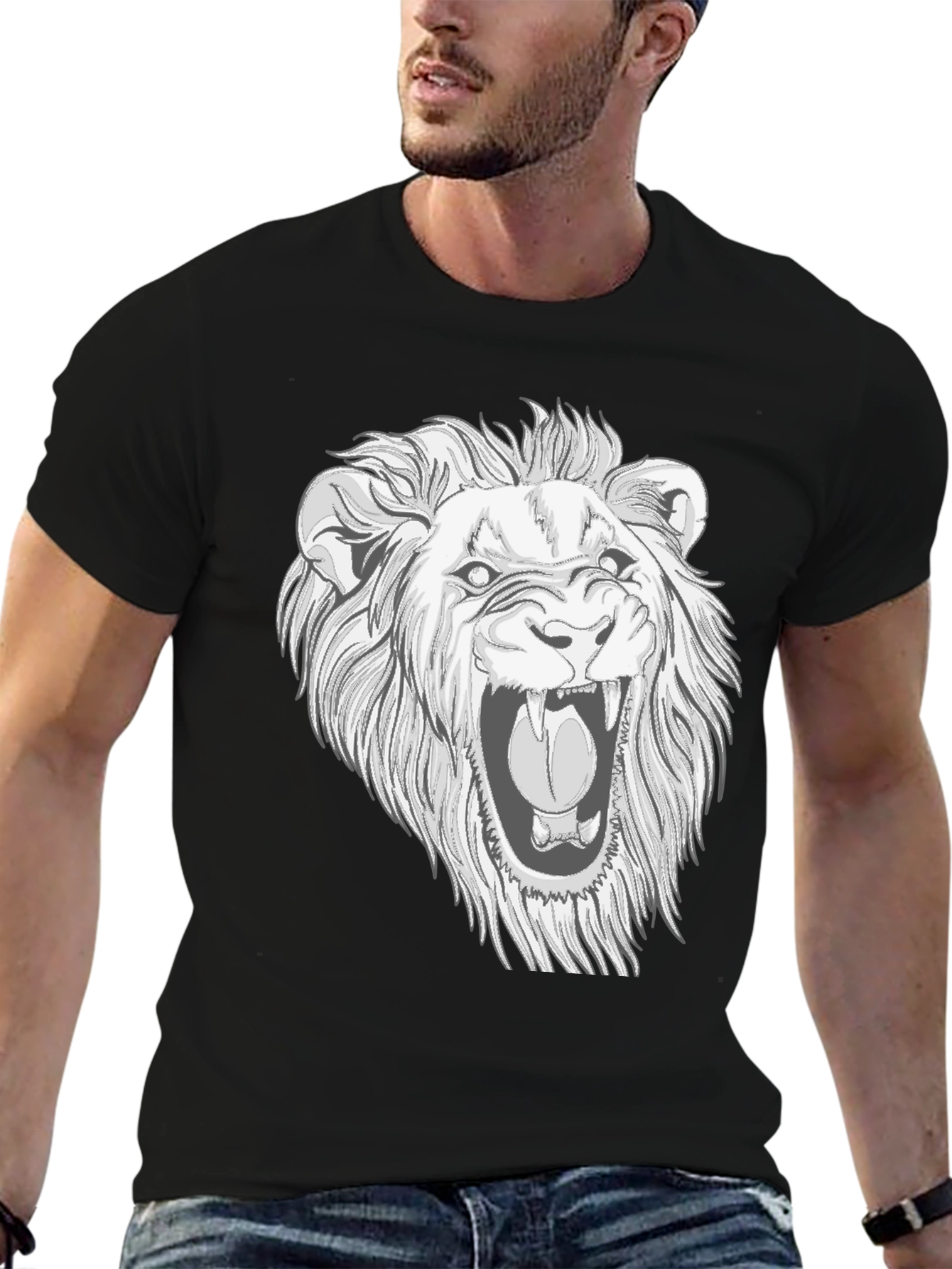 Lion Graphic Print Black T-Shirt for Men