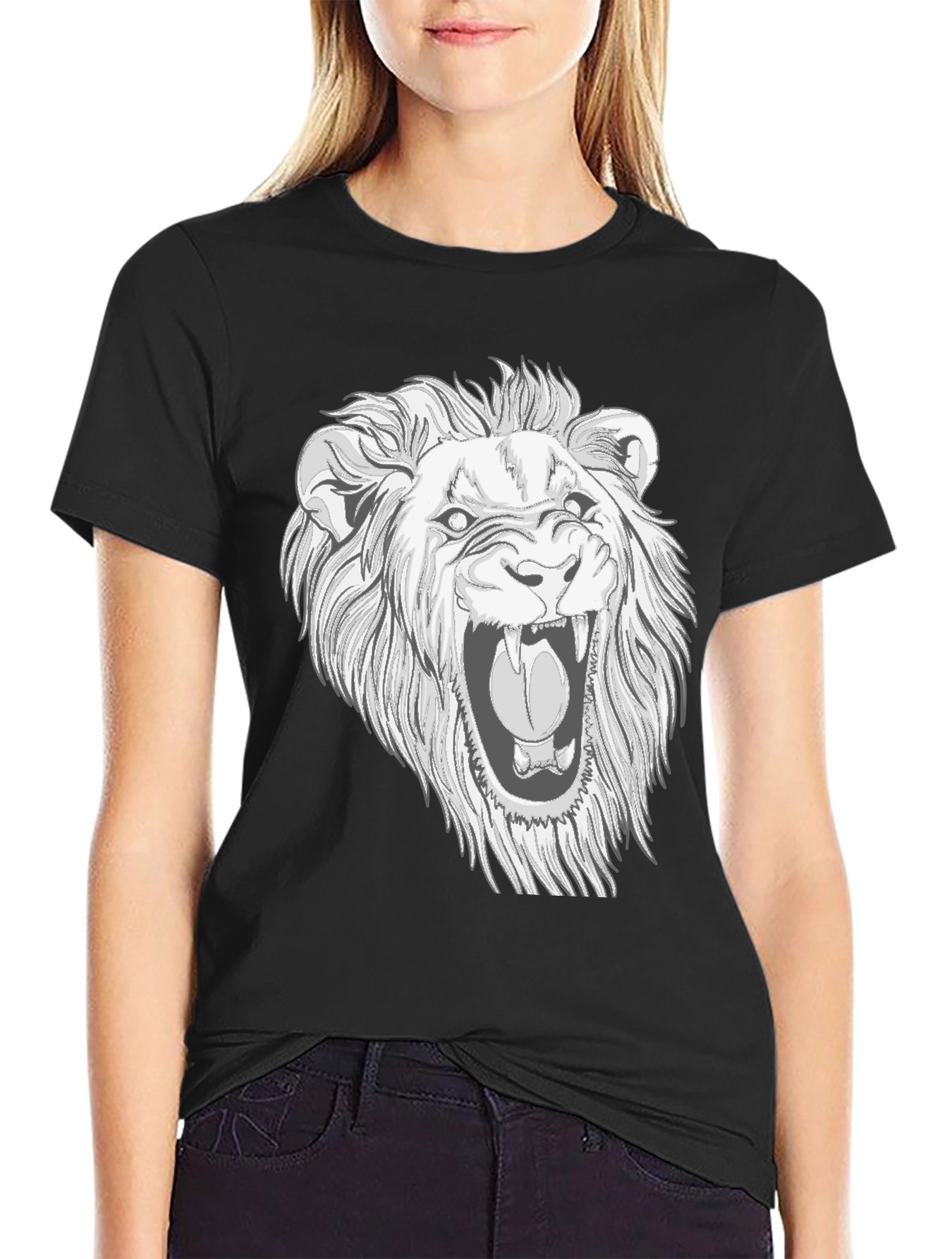 Lion Graphic Print Black T-Shirt for Men