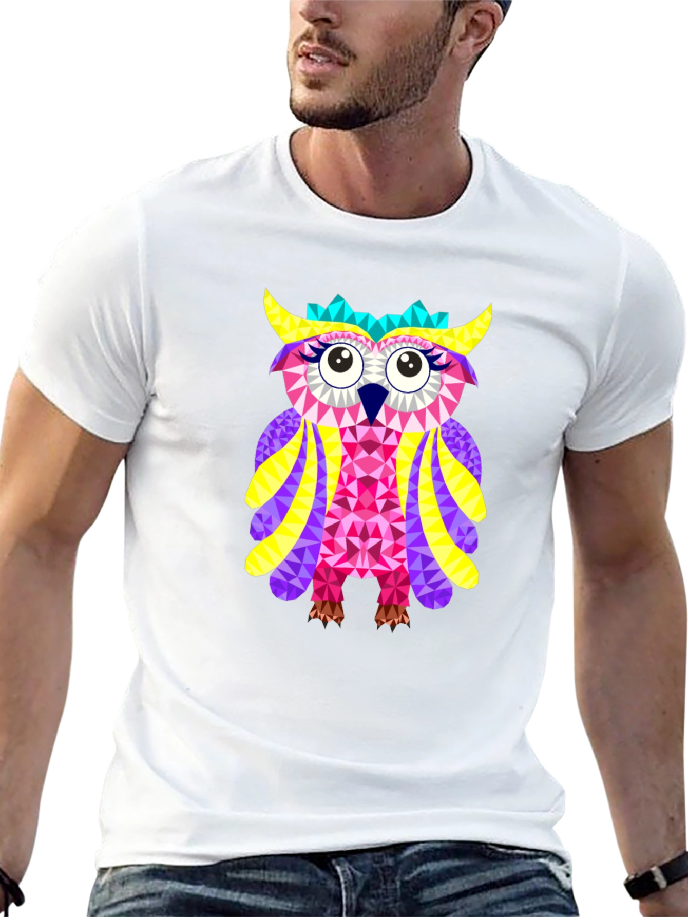 Geometric Owl Graphic Tee - Black Cotton Blend