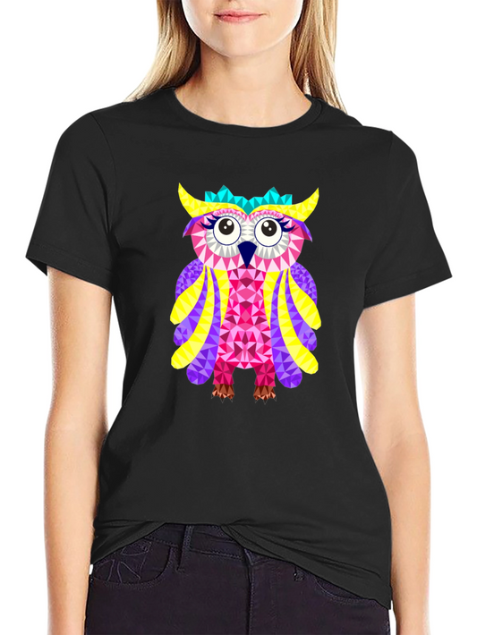Geometric Owl Graphic Tee - Black Cotton Blend