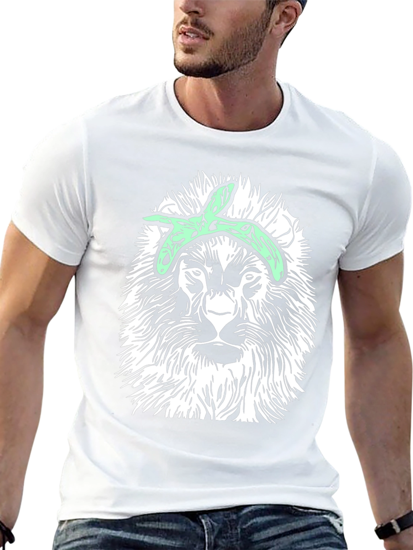 Lion Graphic Tee with Bandana - Black Casual T-Shirt