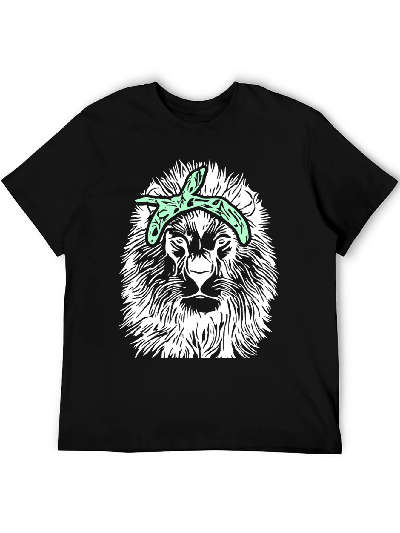 Lion Graphic Tee with Bandana - Black Casual T-Shirt