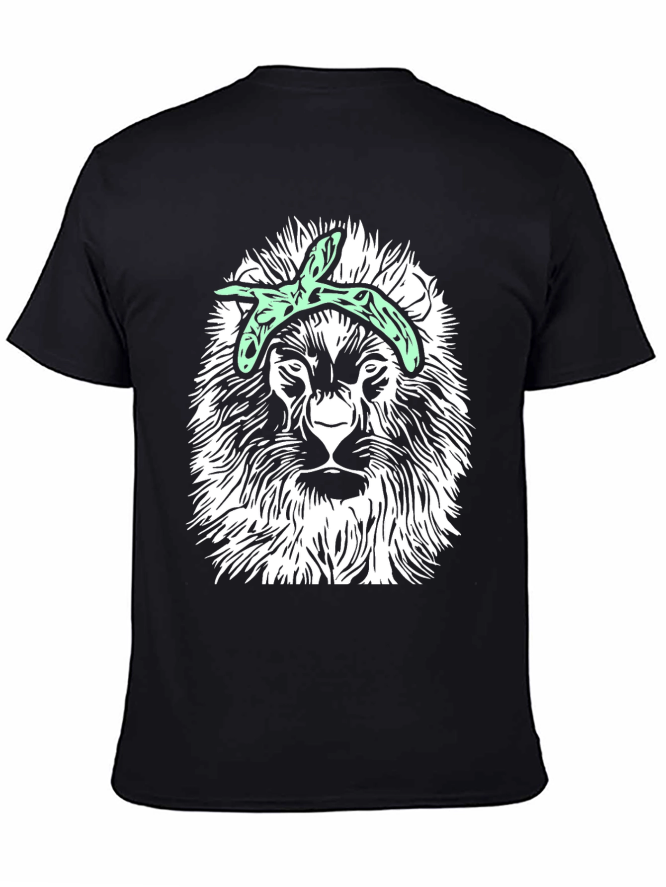 Lion Graphic Tee with Bandana - Black Casual T-Shirt